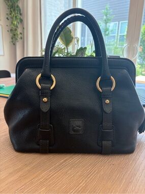 Dooney & Bourke Black Leather Vintage Satchel with Gold-Tone Rings